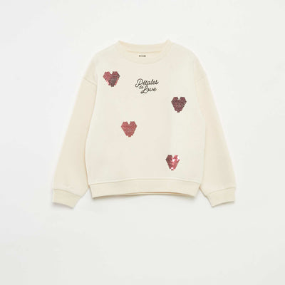 Sweat en molleton avec animation strass BLANC