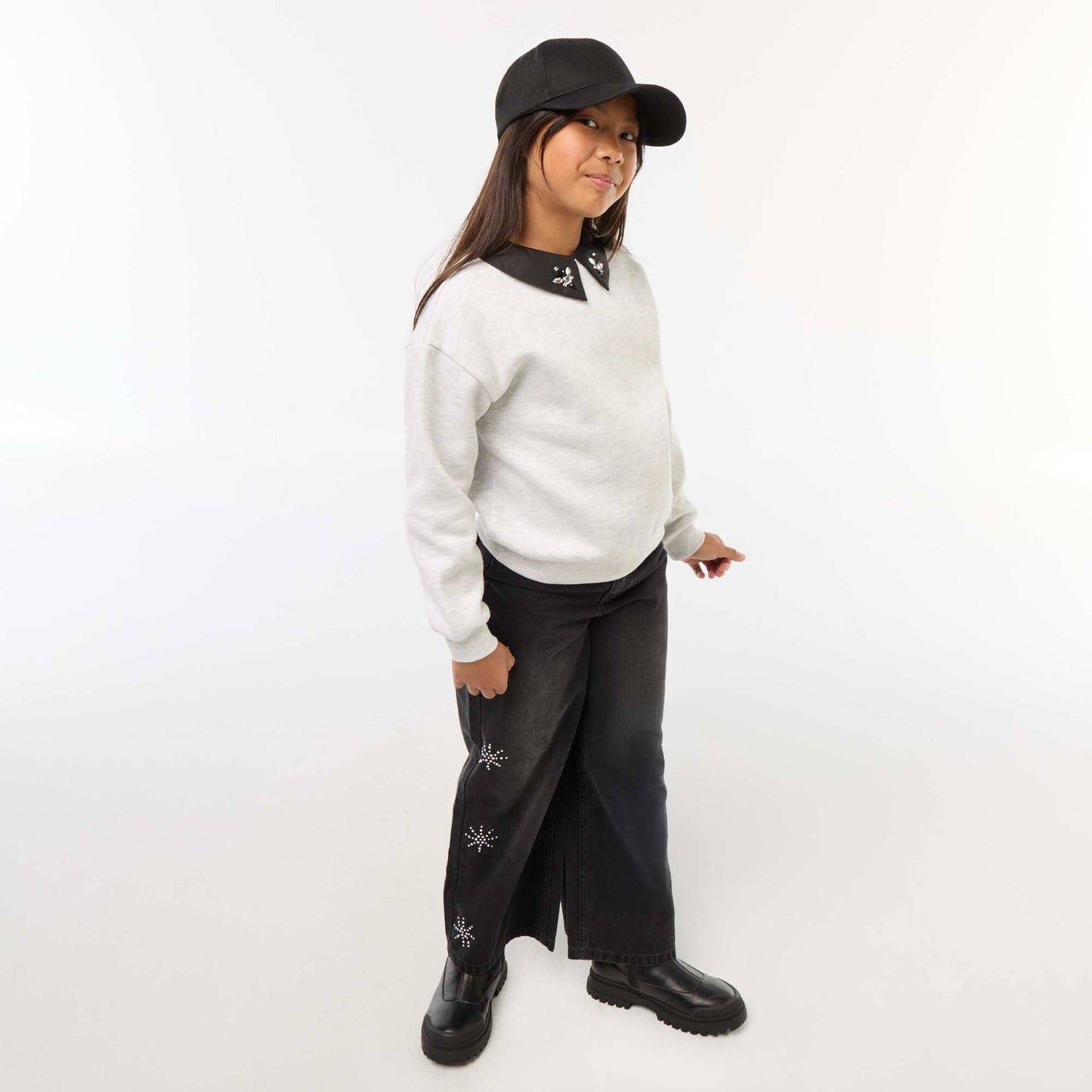 Sweat loose avec col à strass GRIS