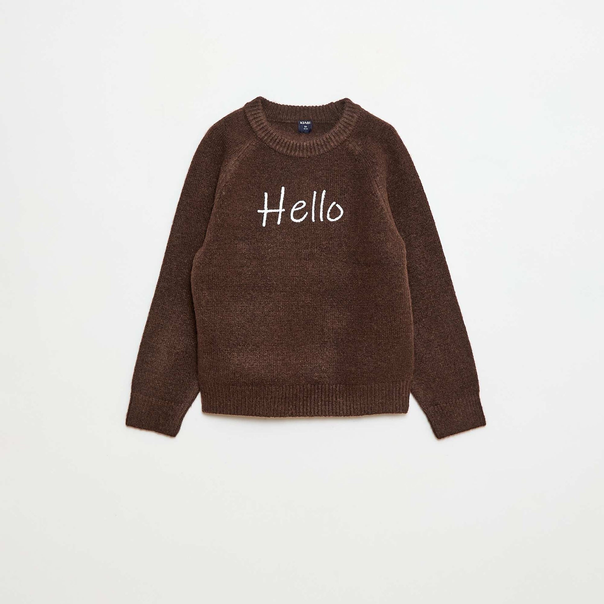 Pull col rond animé MARRON