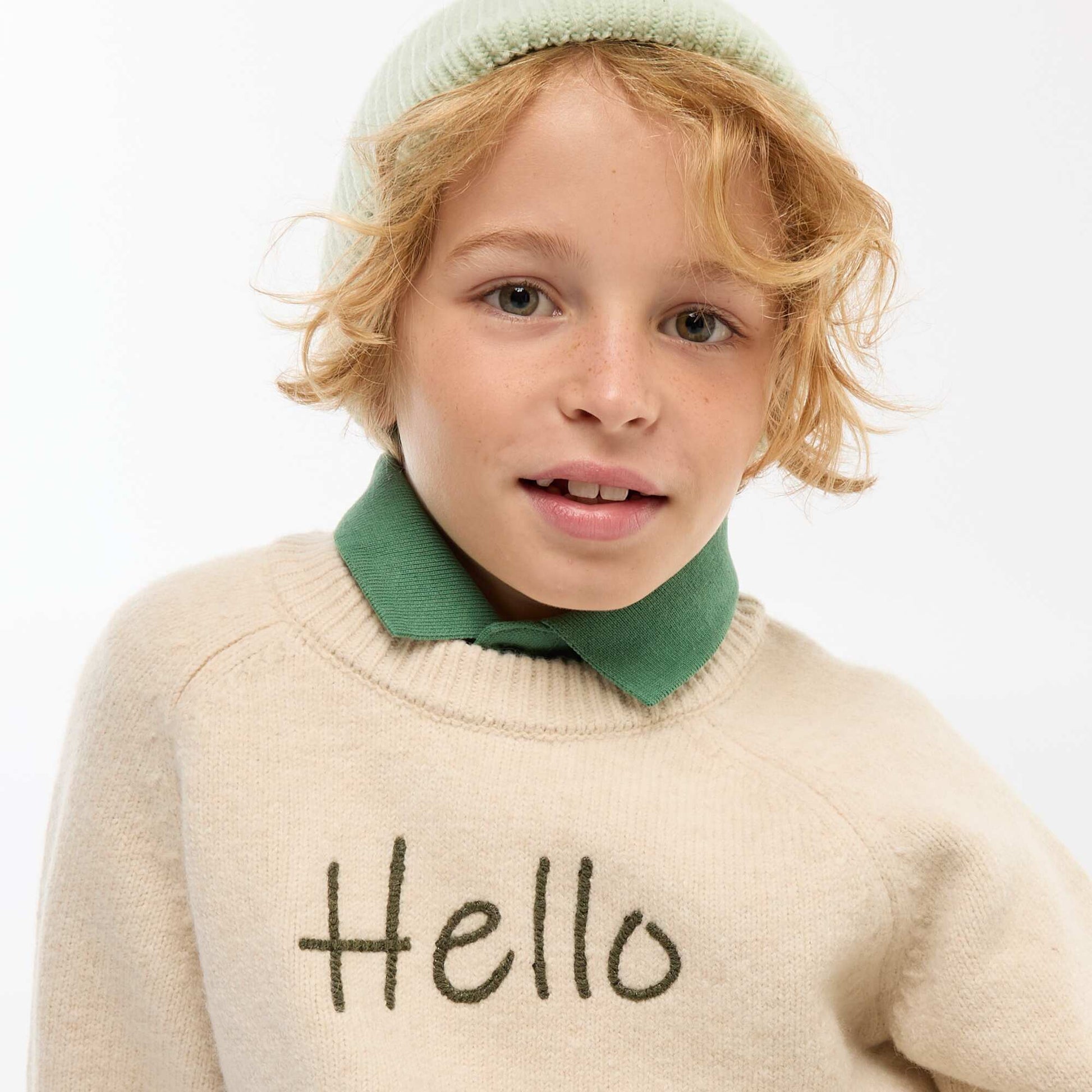 Pull col rond animé BEIGE