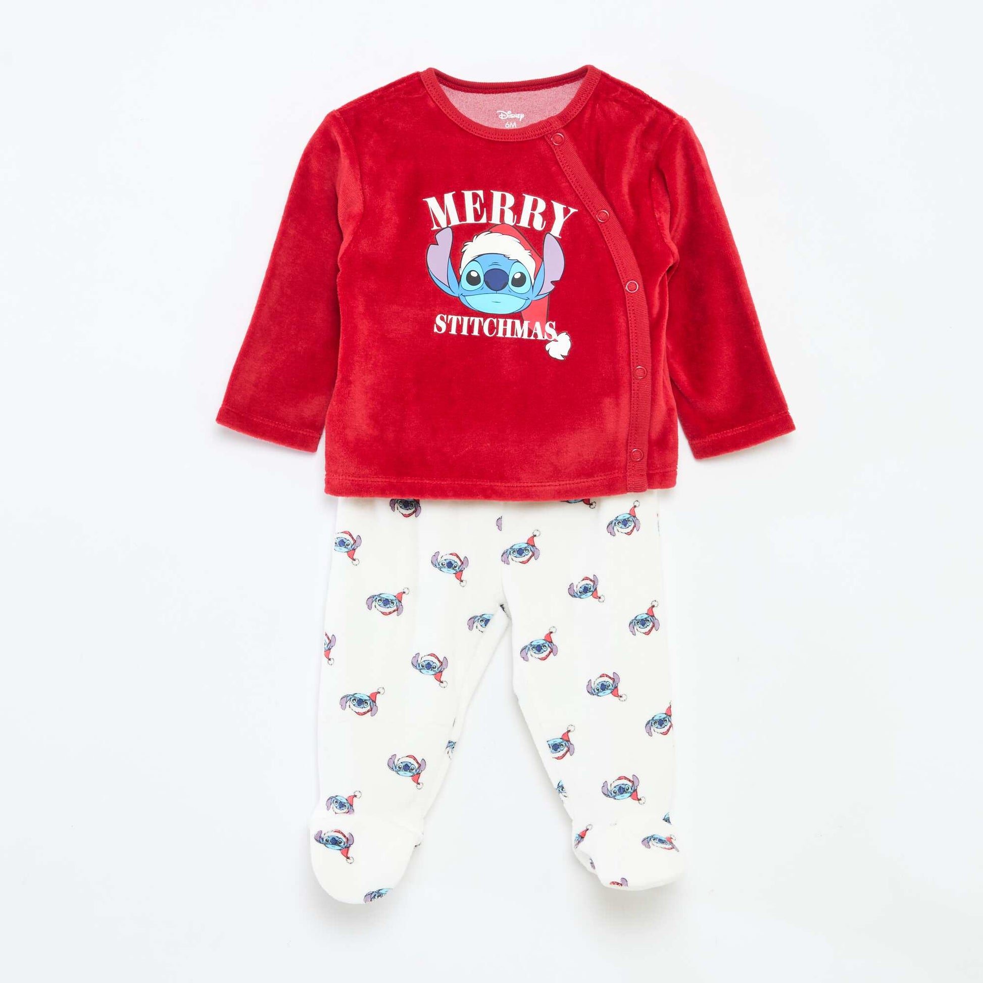 Ensemble de pyjama Noël imprimé 'Disney' 'Stitch' en coton ROUGE