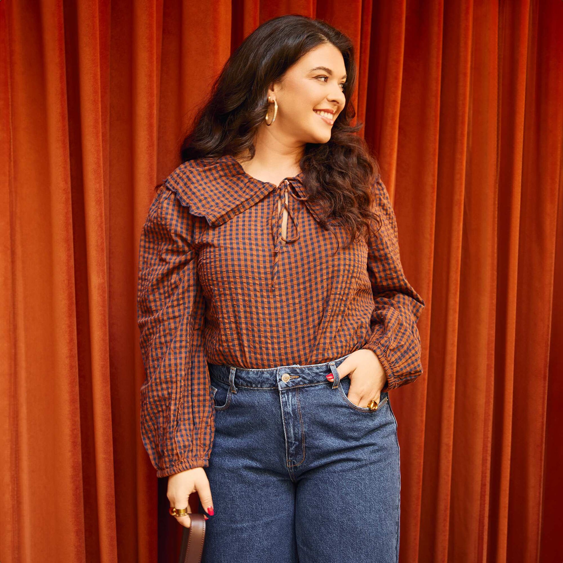 Blouse avec large col claudine MARRON