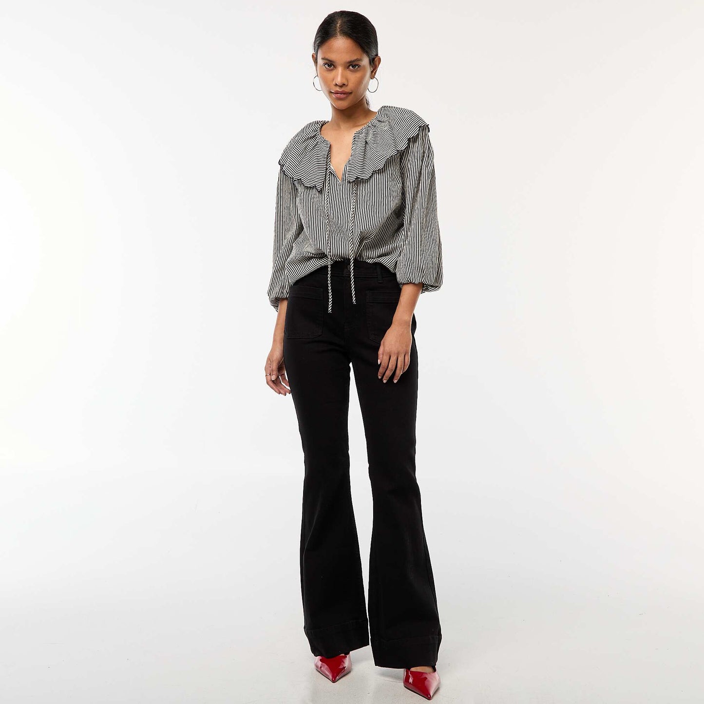 Blouse avec large col claudine BLEU