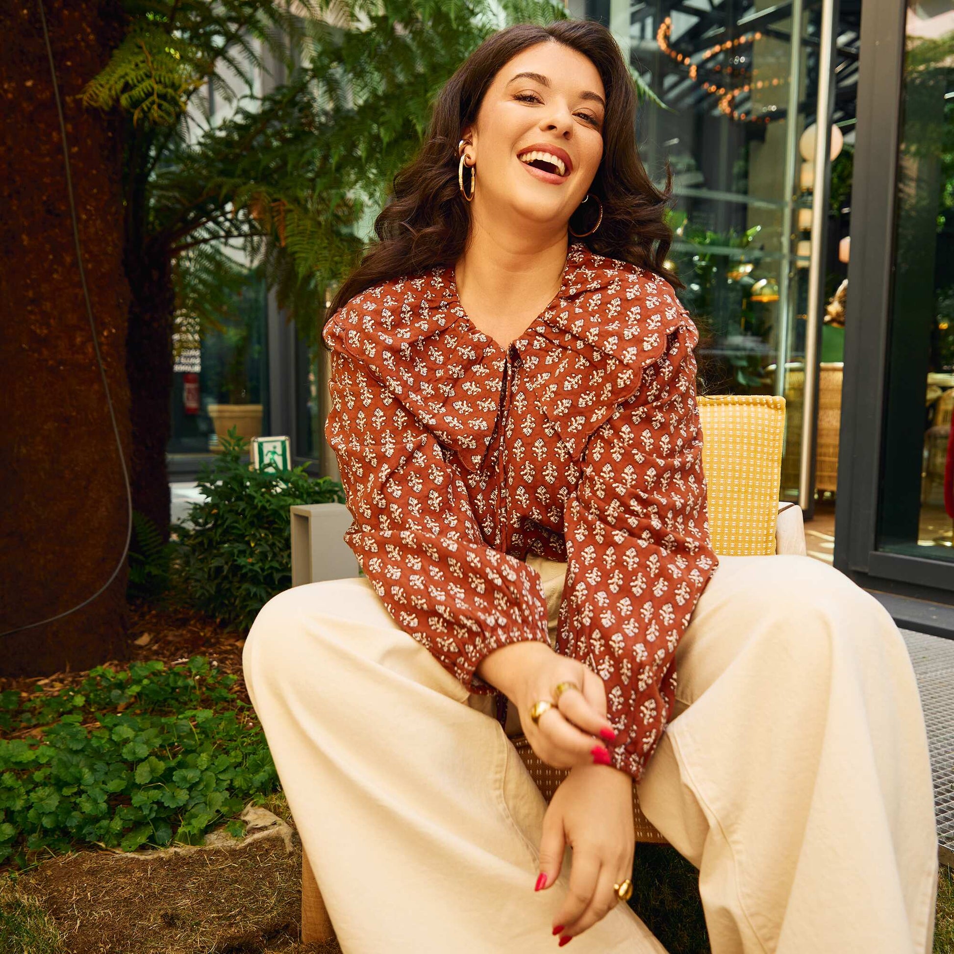 Blouse avec large col claudine MARRON