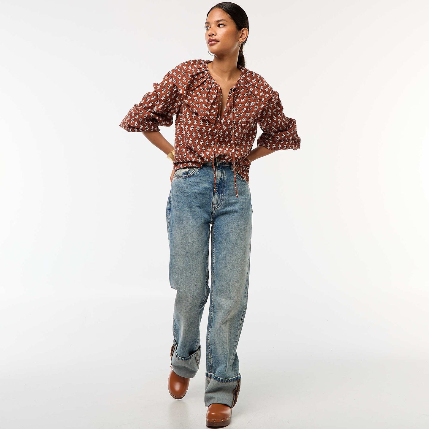 Blouse avec large col claudine MARRON