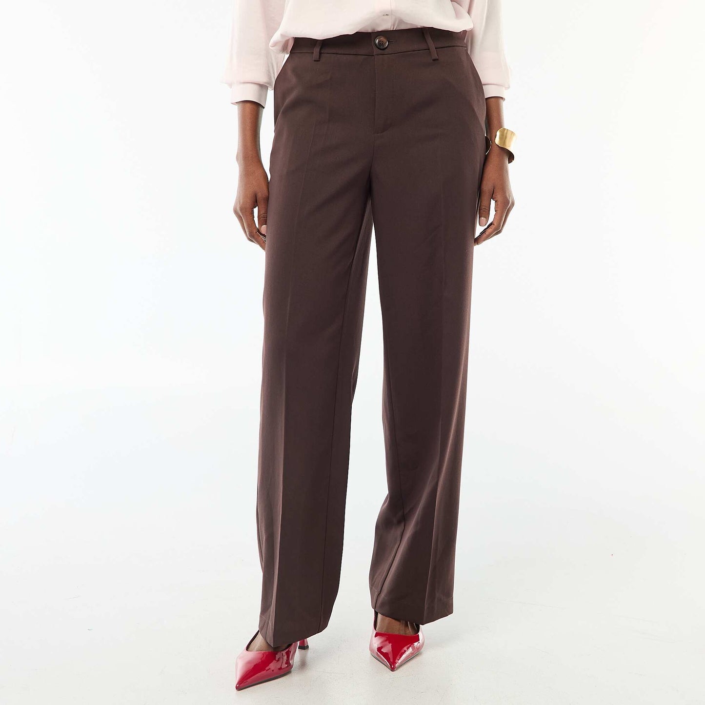 Pantalon large fluide uni MARRON