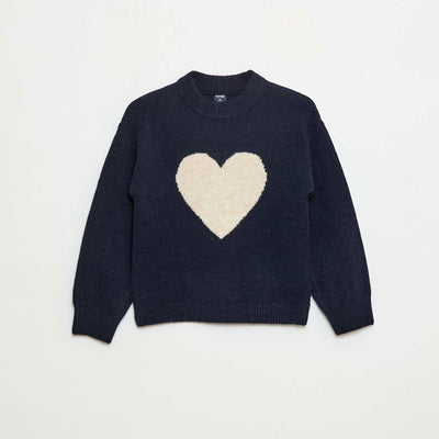 Pull col rond à motif BLEU