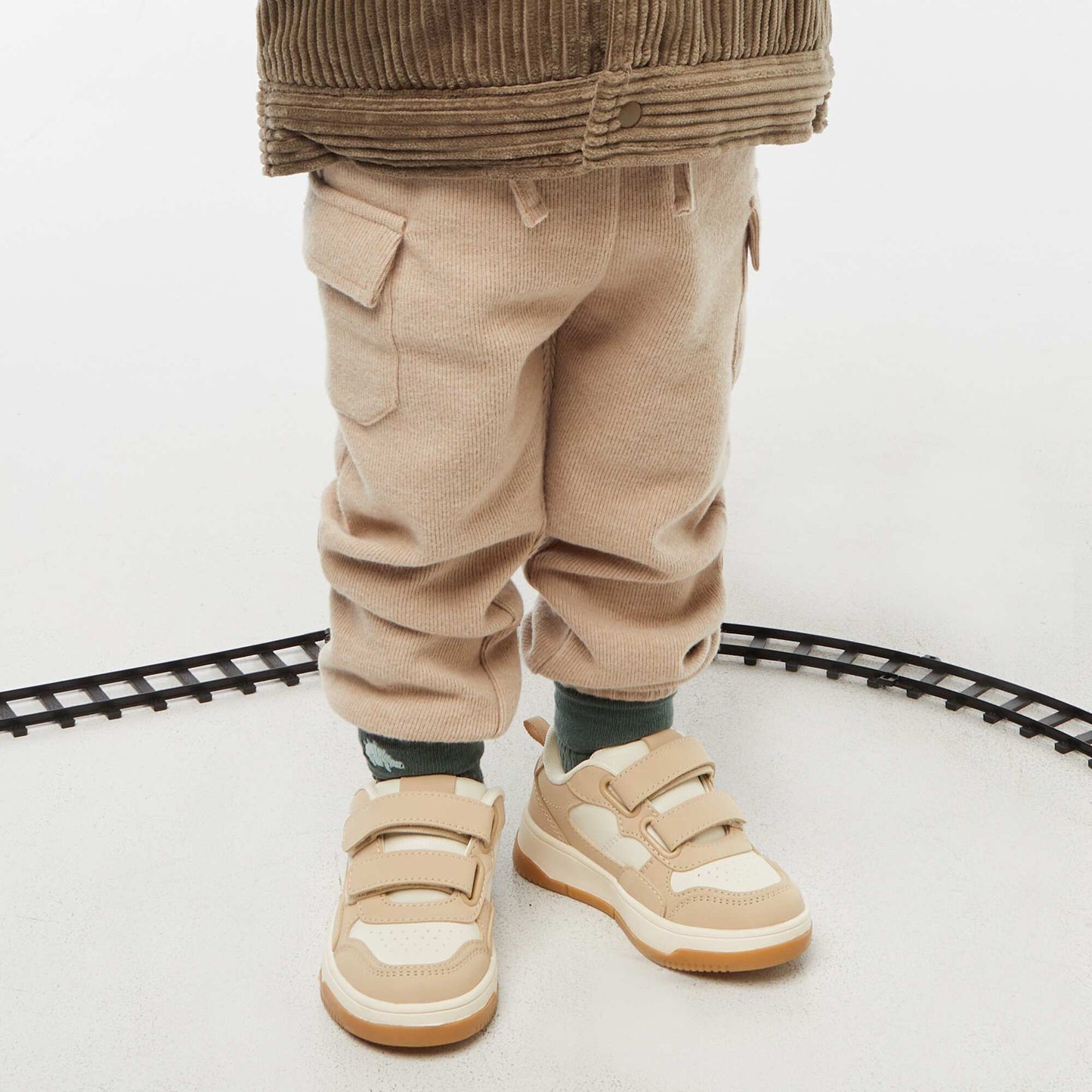 Jogging rib en coton uni BEIGE