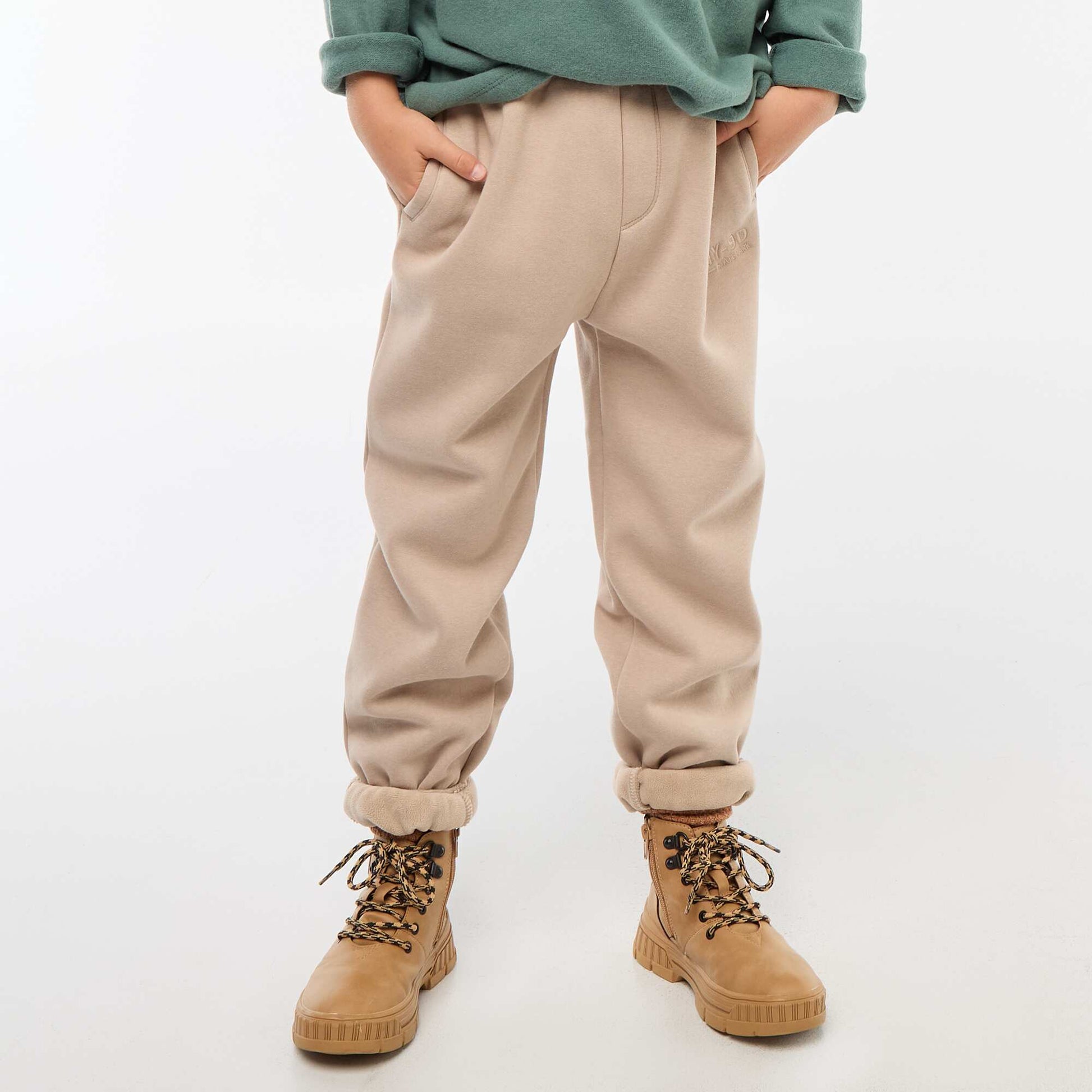 Jogging chaud uni avec doublure polaire BEIGE