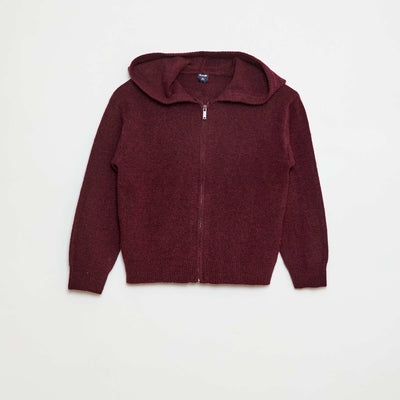 Gilet à capuche en maille chinée BORDEAUX