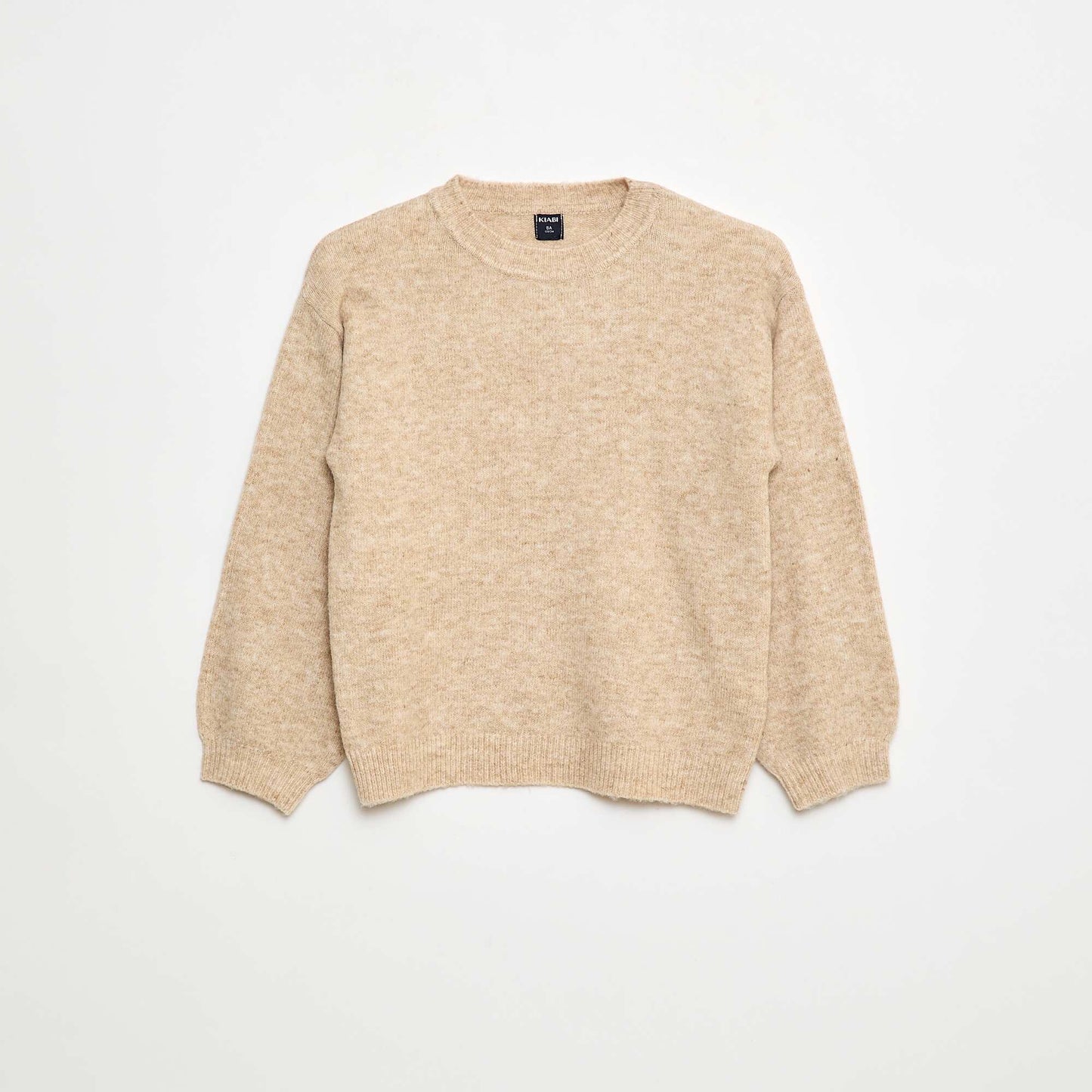 Pull en maille uni à col rond BEIGE