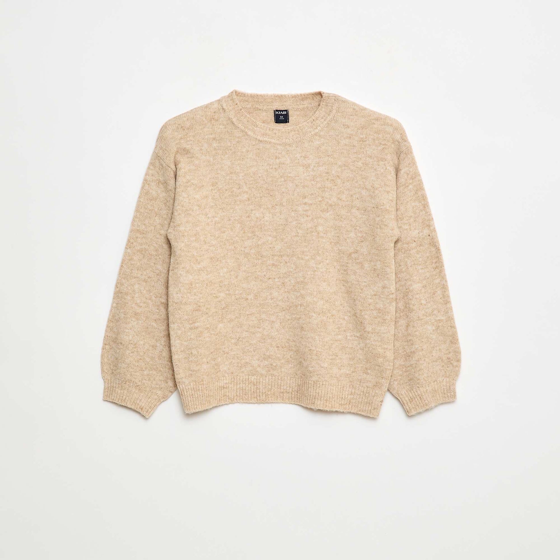 Pull en maille uni à col rond BEIGE