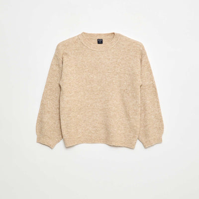 Pull en maille uni à col rond BEIGE