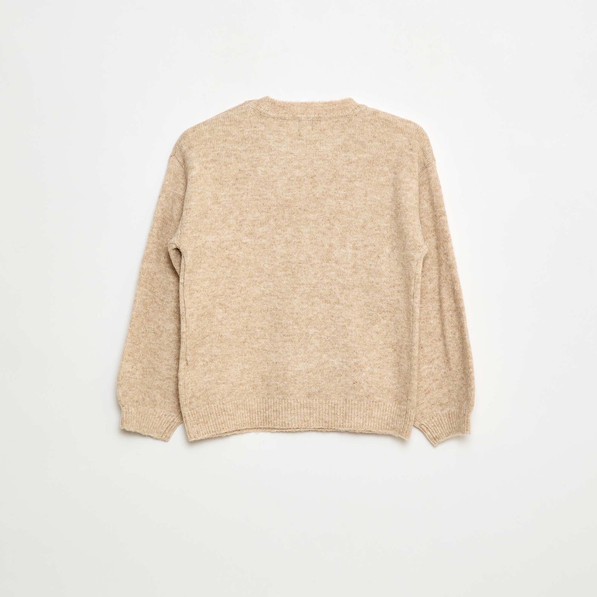Pull en maille uni à col rond BEIGE
