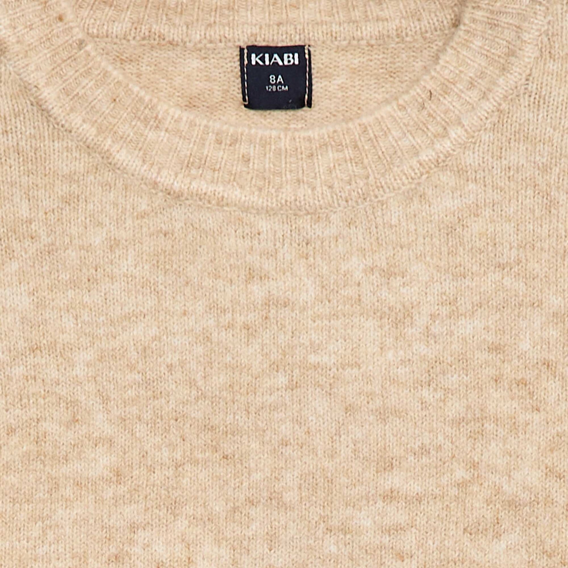 Pull en maille uni à col rond BEIGE