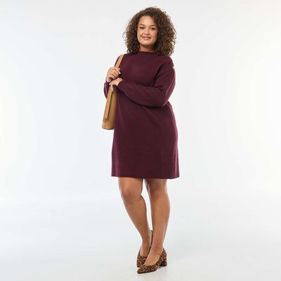 Robe pull avec boutons fantaisies à l'épaule ROUGE