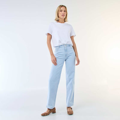 Jean straight denim en coton BLEU