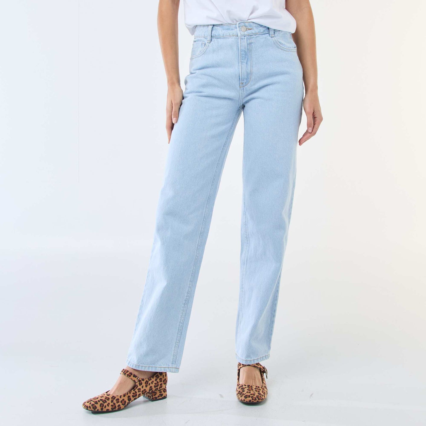 Jean straight denim en coton BLEU