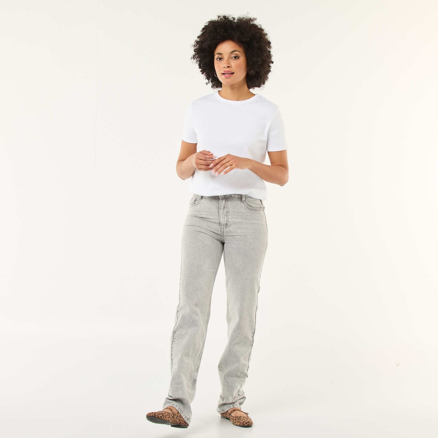 Jean straight denim en coton GRIS