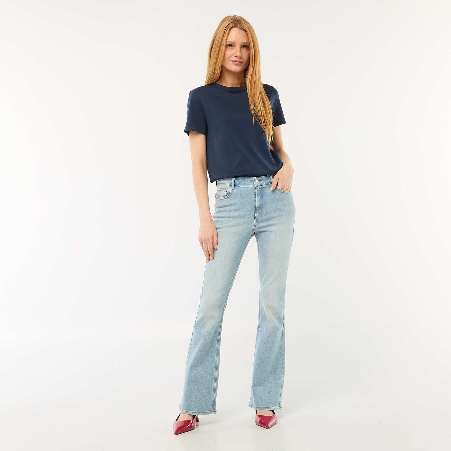 Jean coupe flare/bootcut à taille haute BLEU