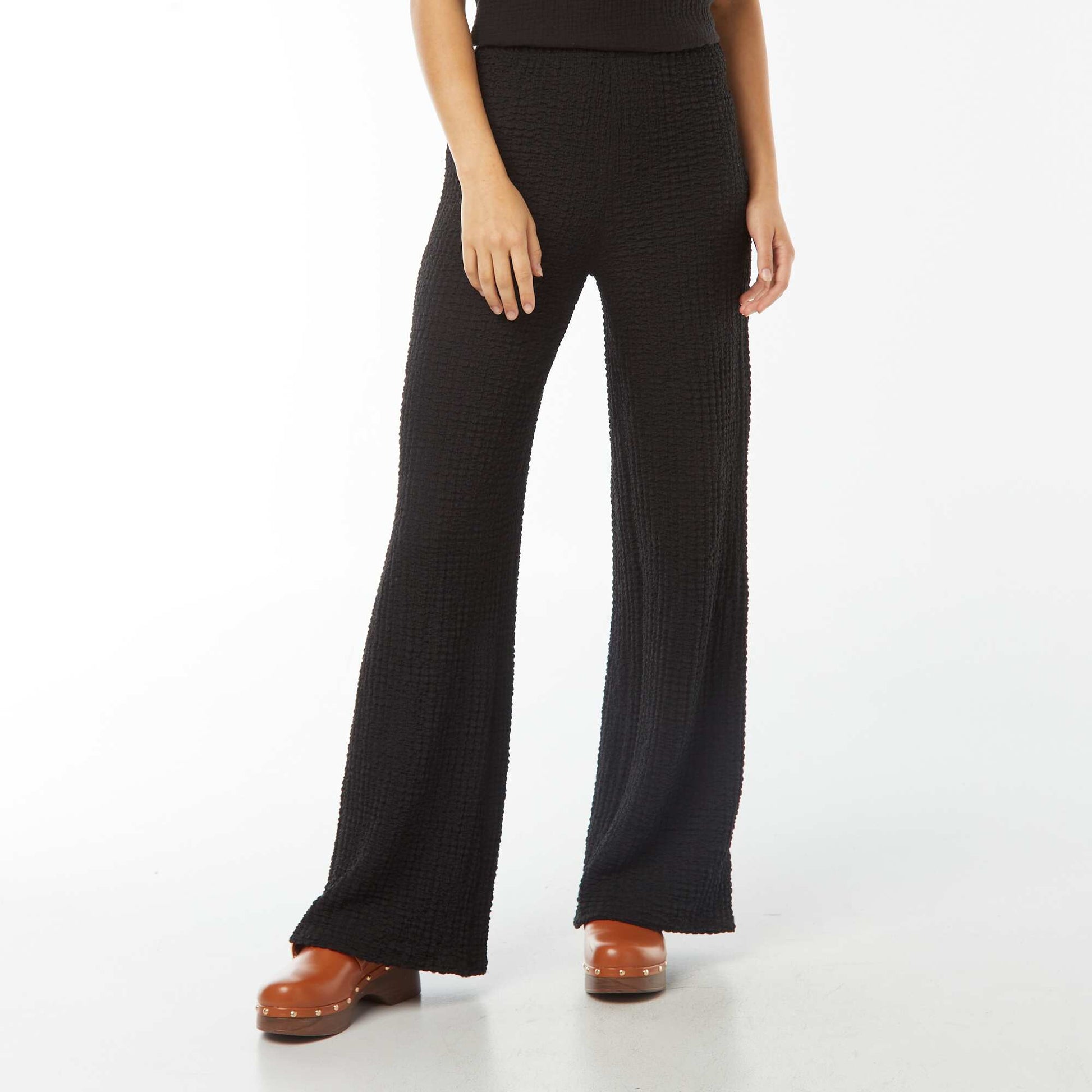 Pantalon large en maille gaufrée NOIR