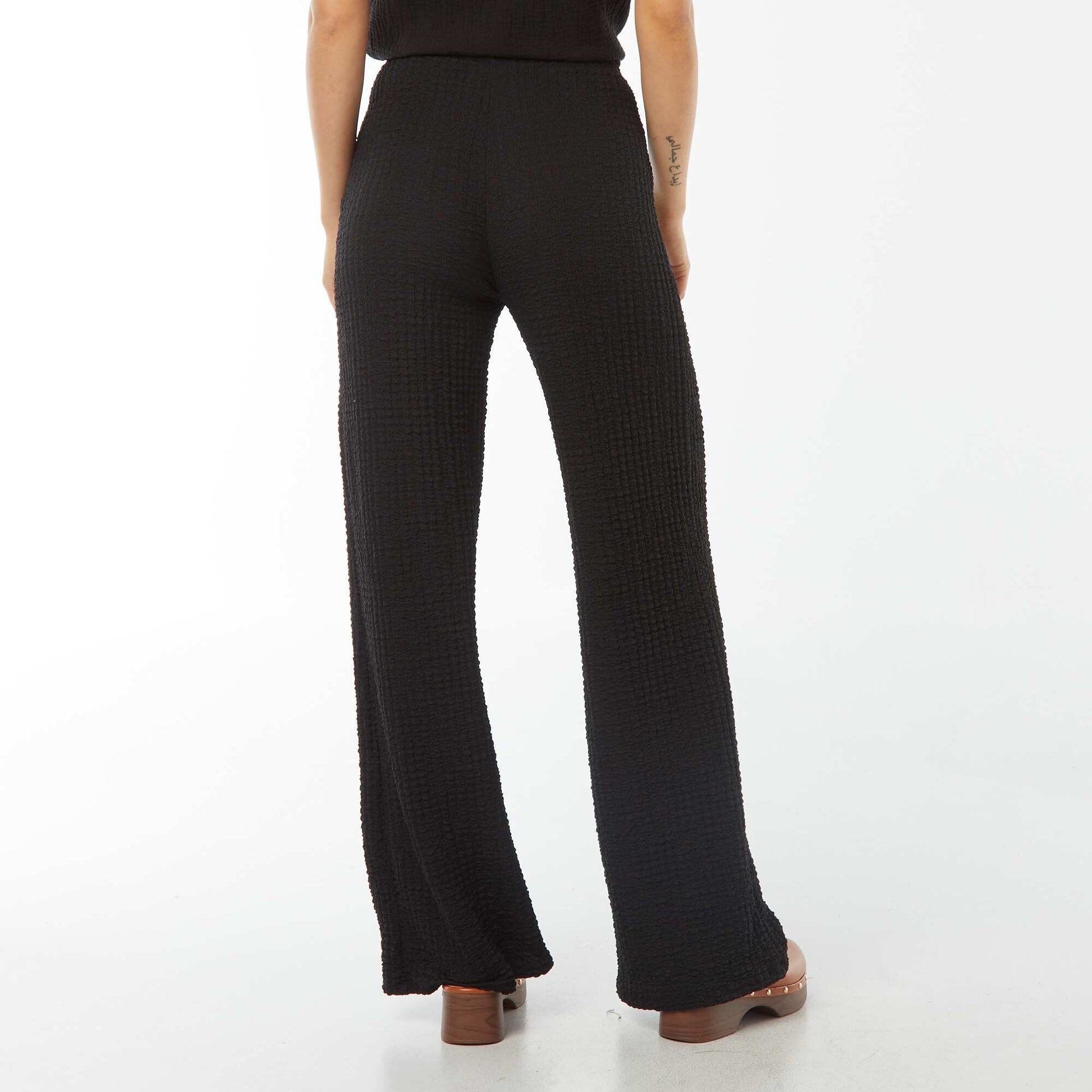 Pantalon large en maille gaufrée NOIR
