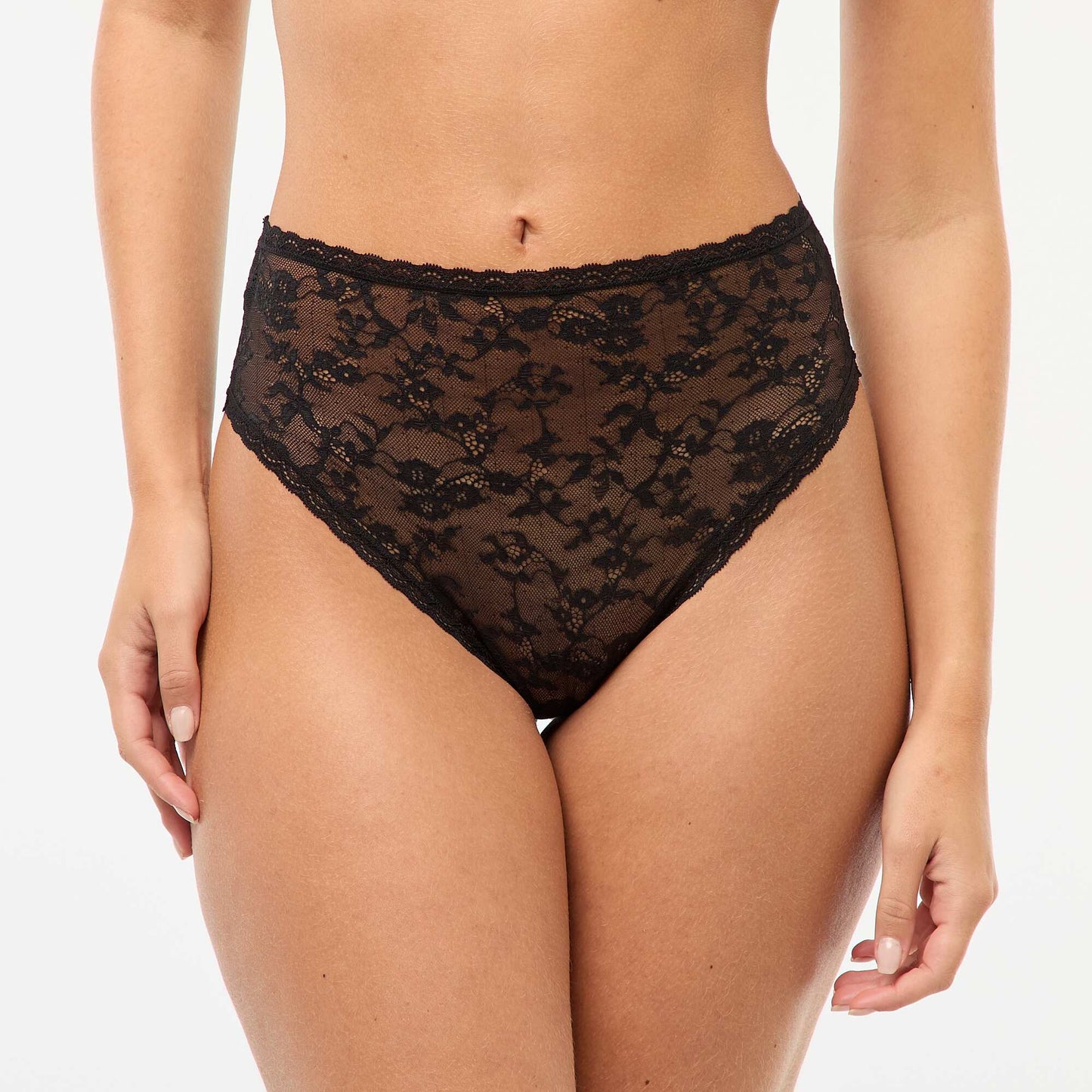 Culotte haute en dentelle transparente NOIR