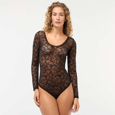 Body manches longues en dentelle NOIR