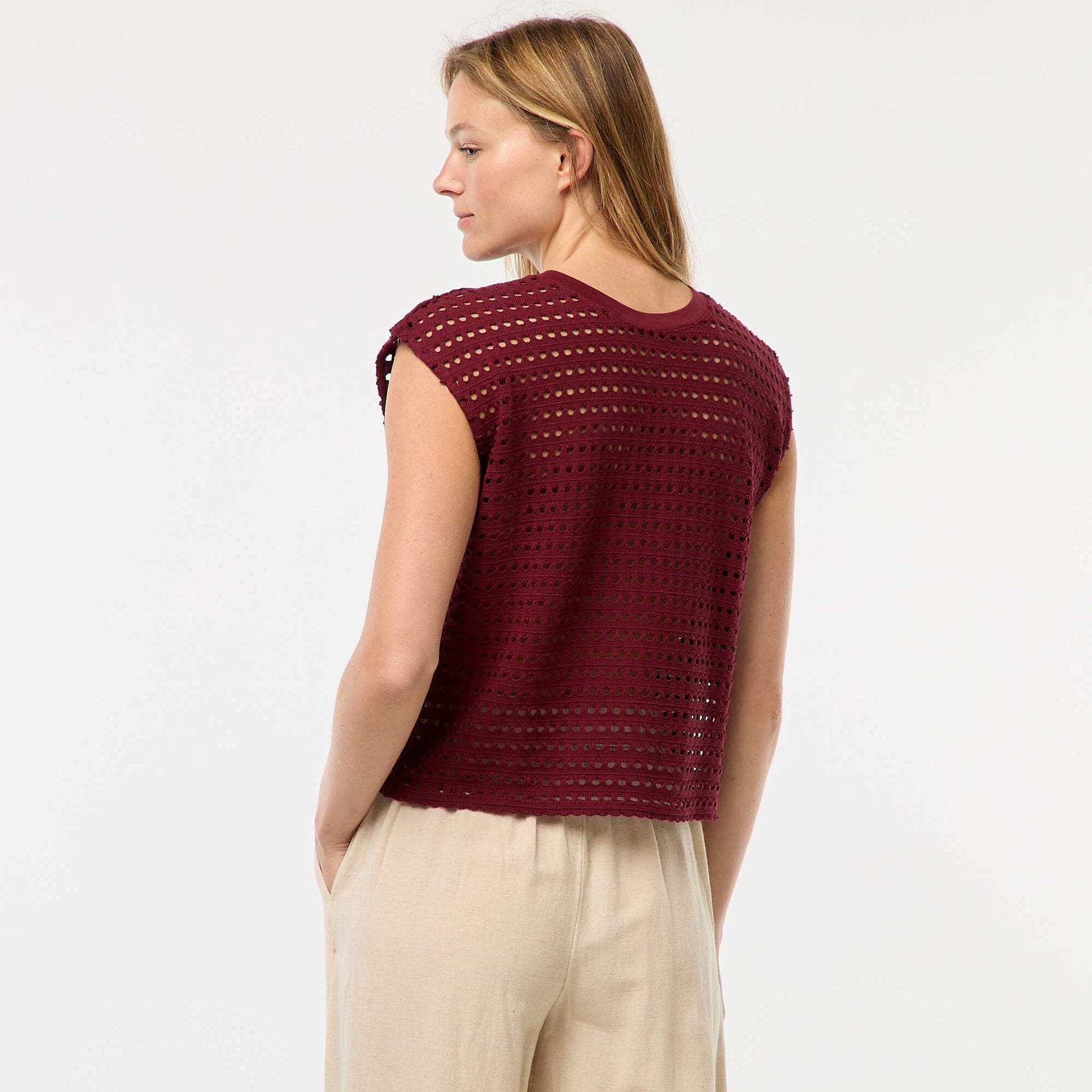 Tee-shirt débardeur en crochet ajouré BORDEAUX