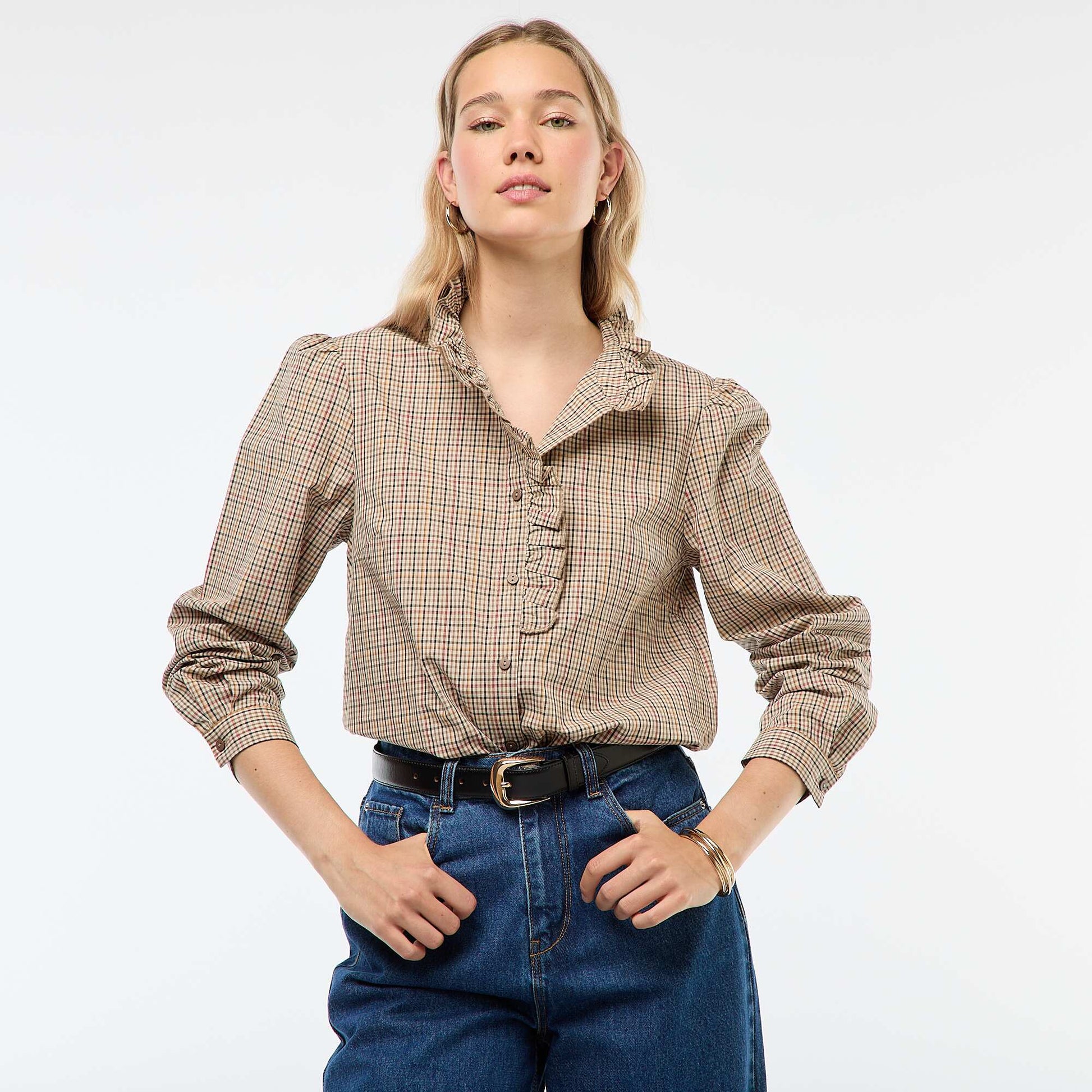 Chemise à carreaux avec détails ondulés CARREAUX