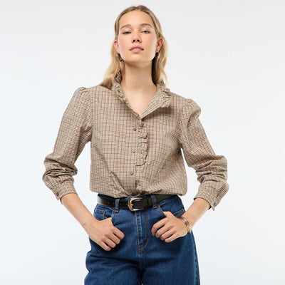 Chemise à carreaux avec détails ondulés CARREAUX