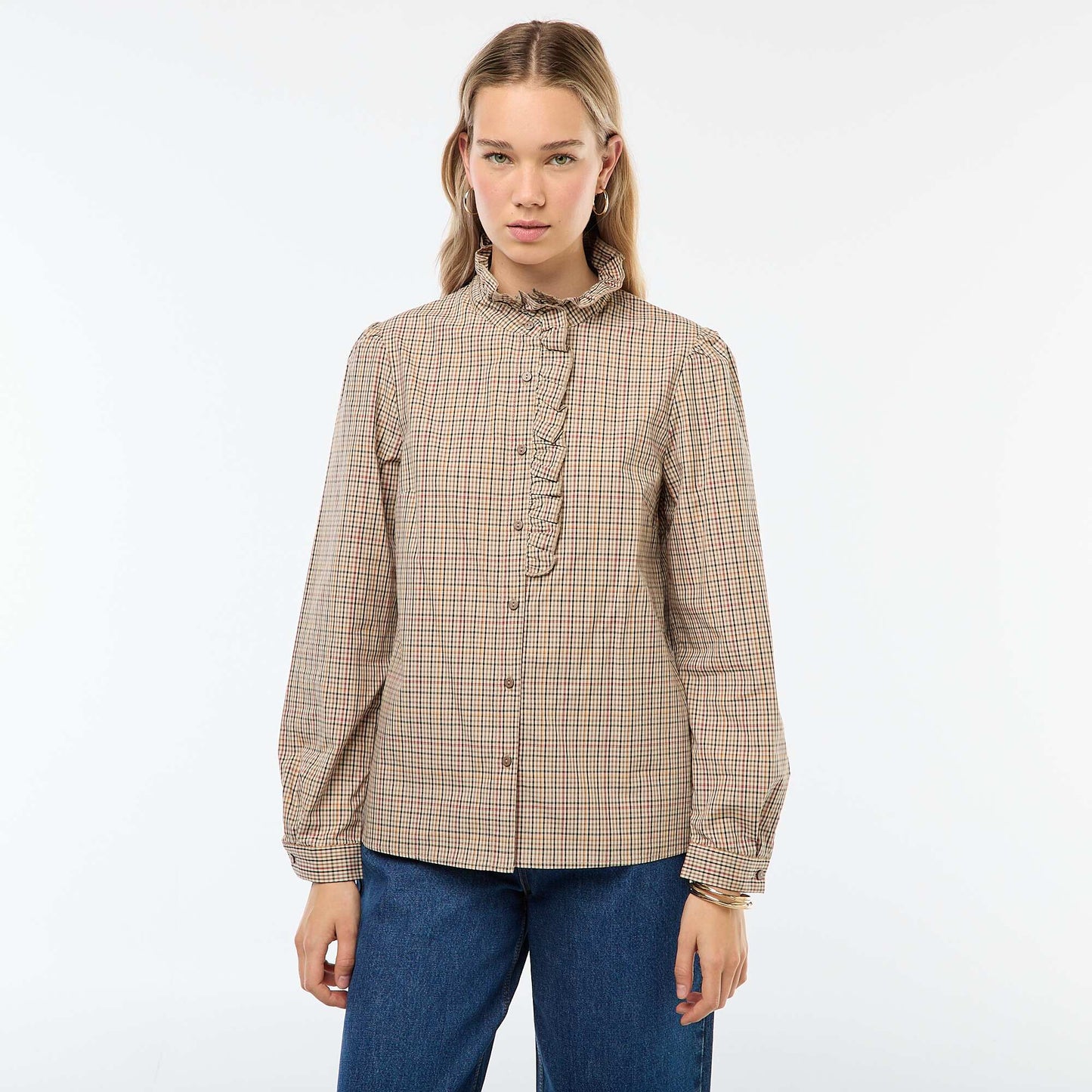 Chemise à carreaux avec détails ondulés CARREAUX