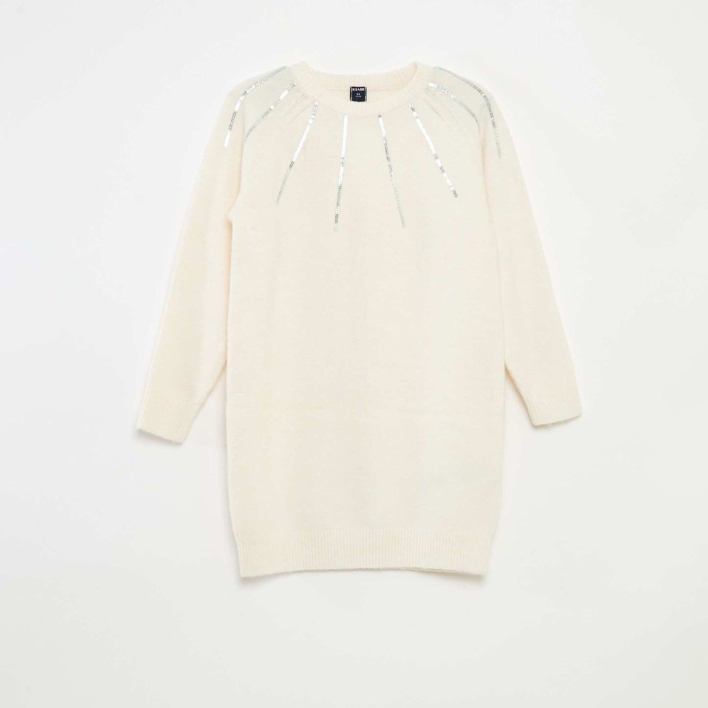 Robe mi-longue en maille avec sequins BLANC
