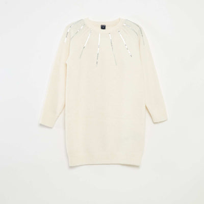 Robe mi-longue en maille avec sequins BLANC