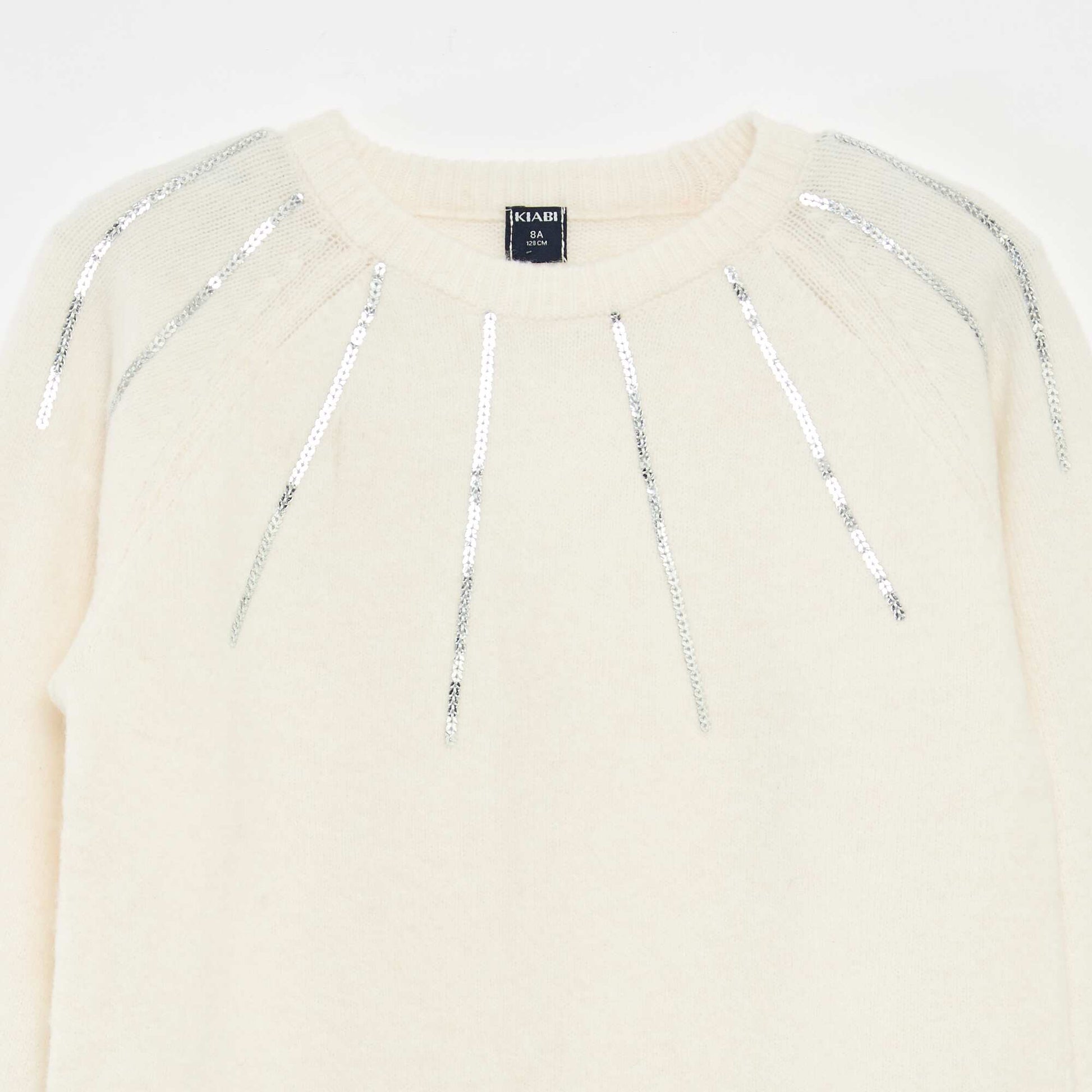 Robe mi-longue en maille avec sequins BLANC