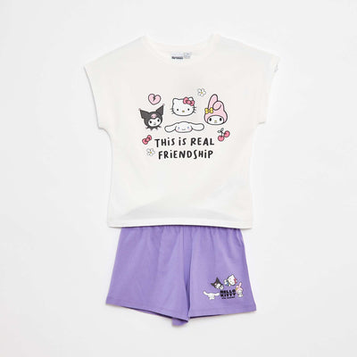 Ensemble court t-shirt + short 'Hello Kitty' - 2 pièces VIOLET