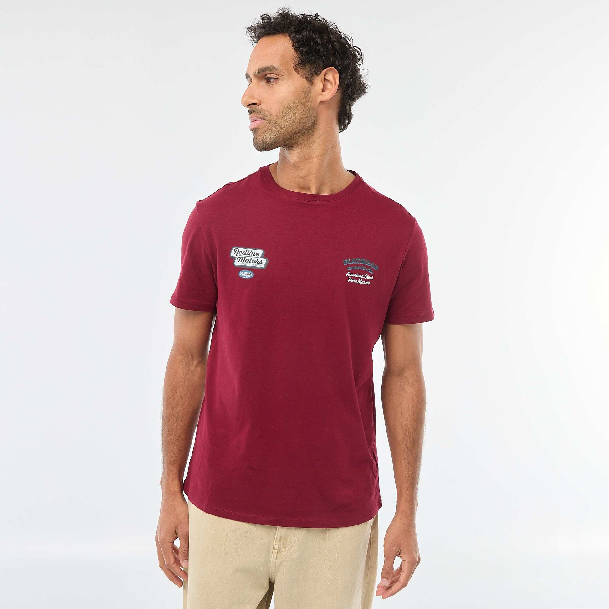 T-shirt à col rond et manches courtes imprimé ROUGE