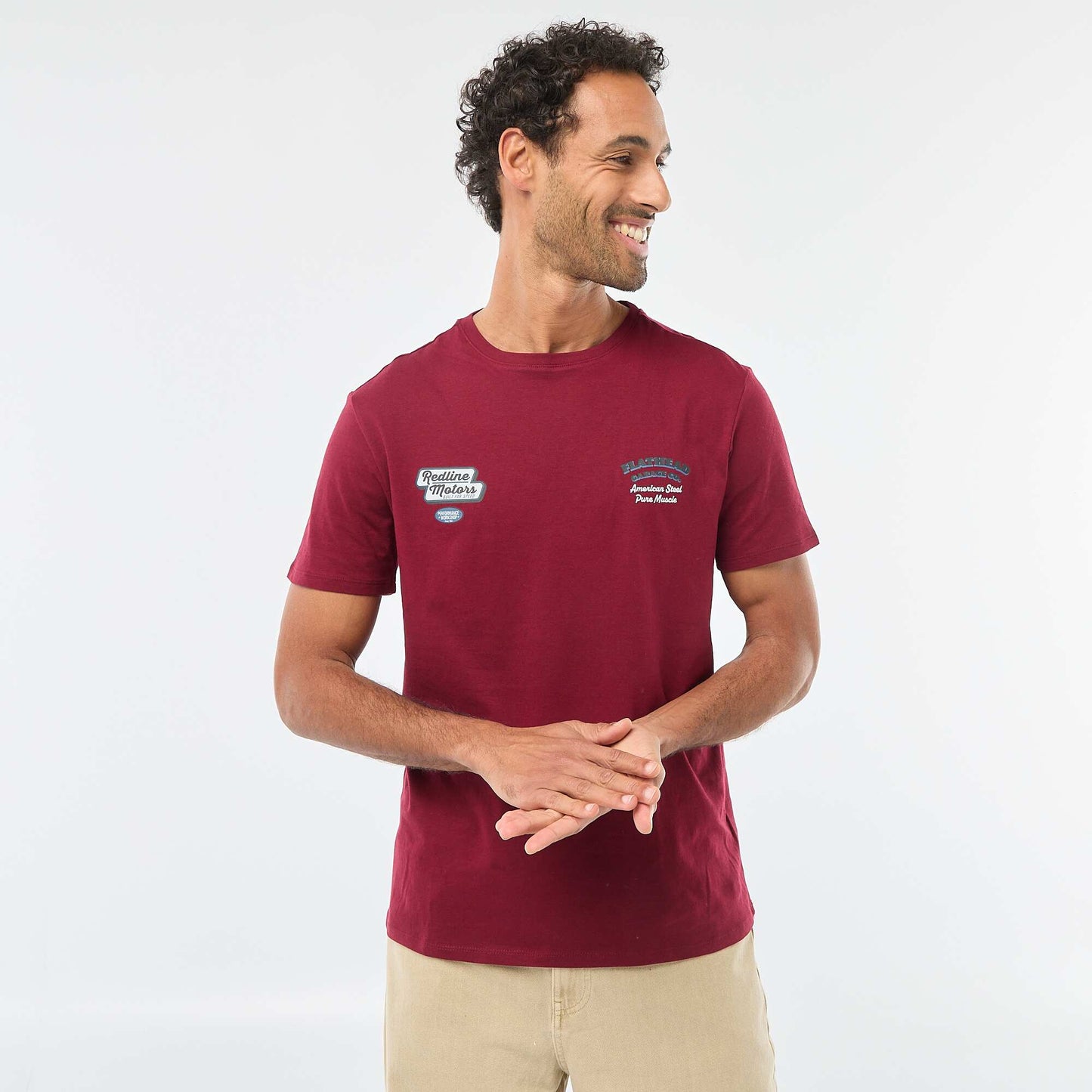 T-shirt à col rond et manches courtes imprimé ROUGE