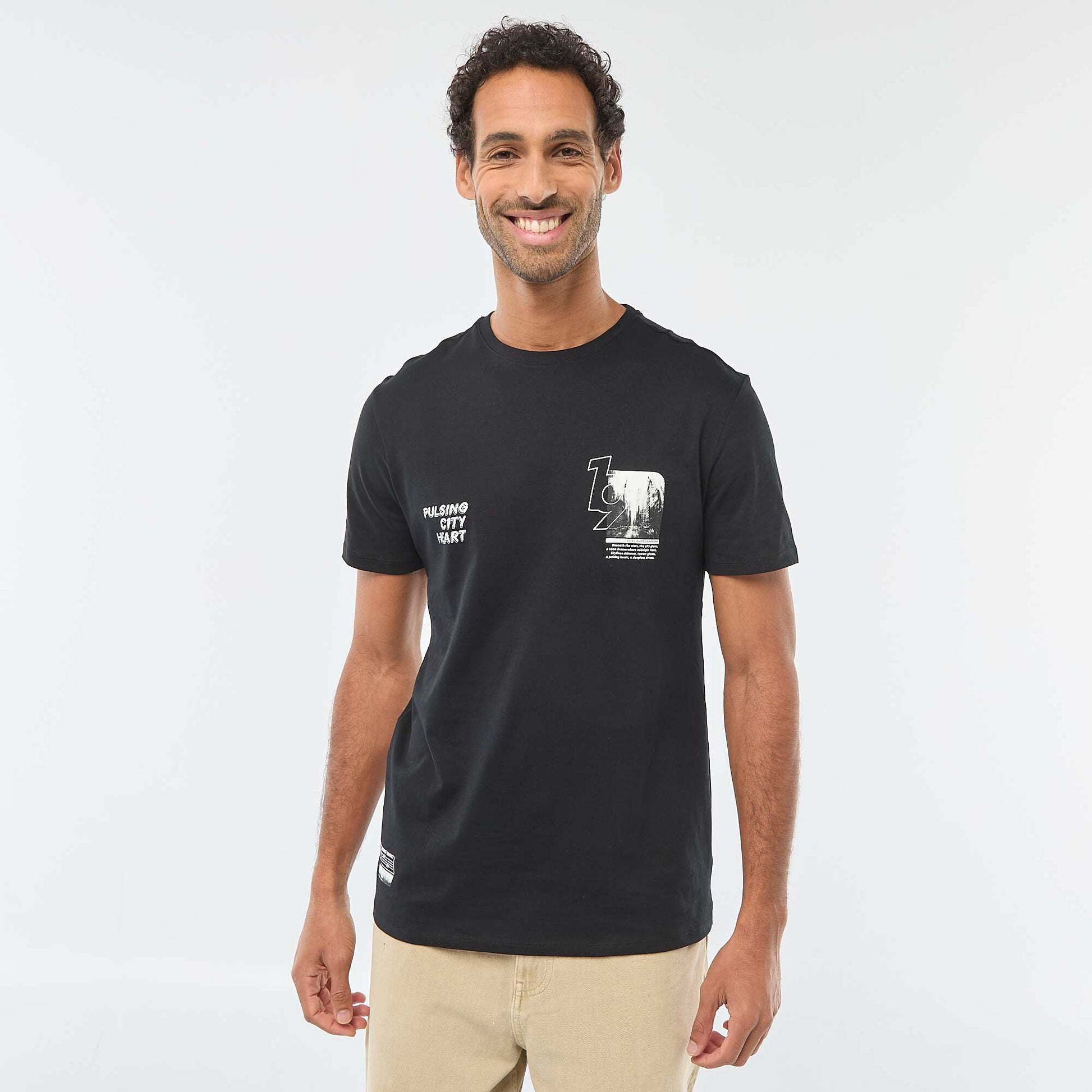 T-shirt à col rond et manches courtes imprimé NOIR
