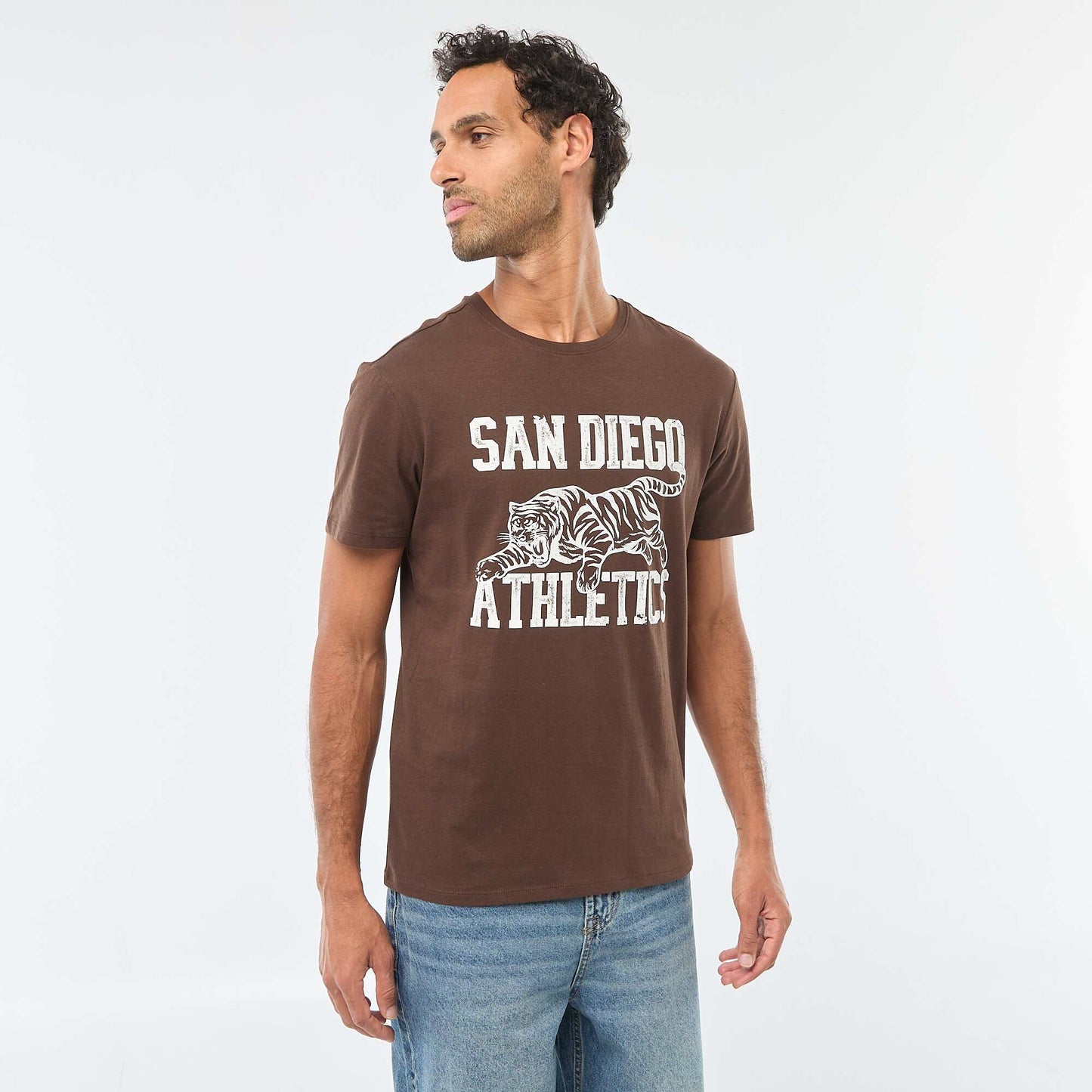 T-shirt à col rond et manches courtes imprimé MARRON