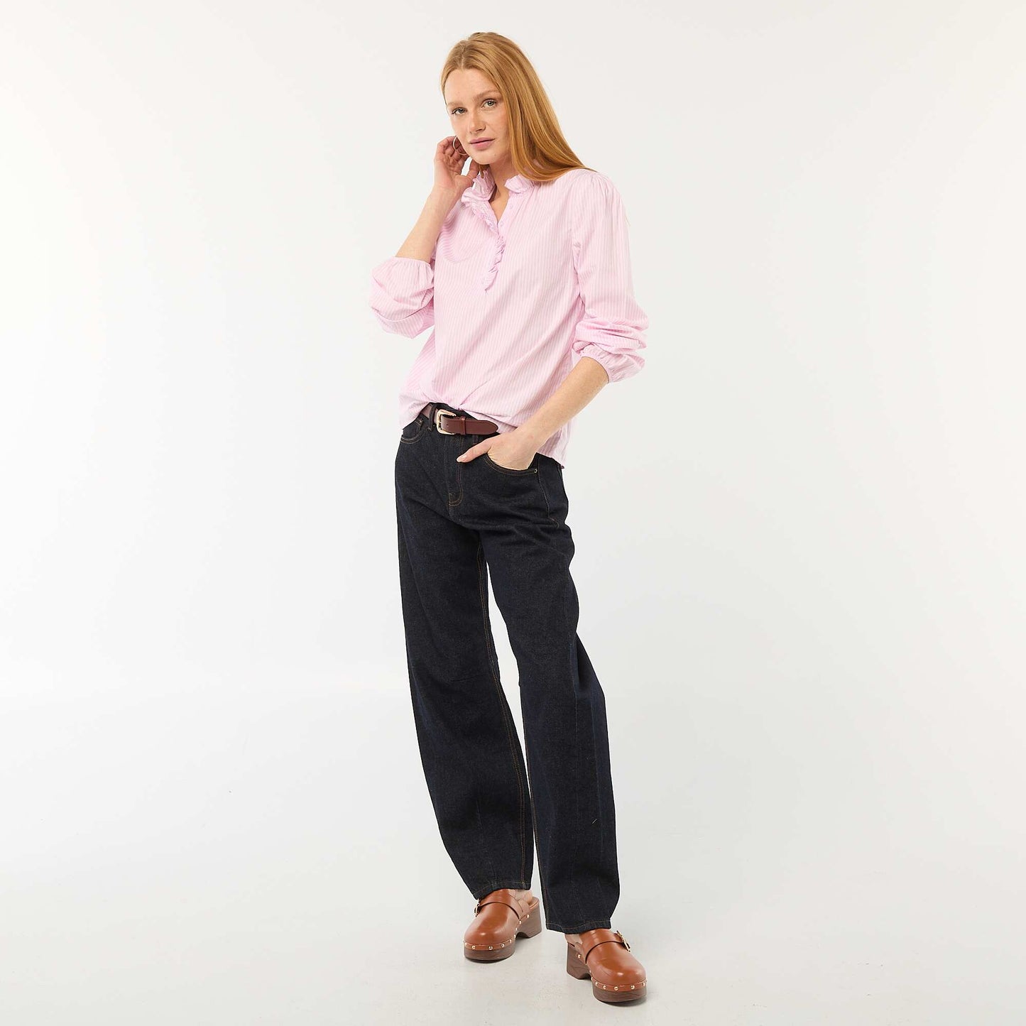 Blouse avec volants au col et à l'ouverture ROSE