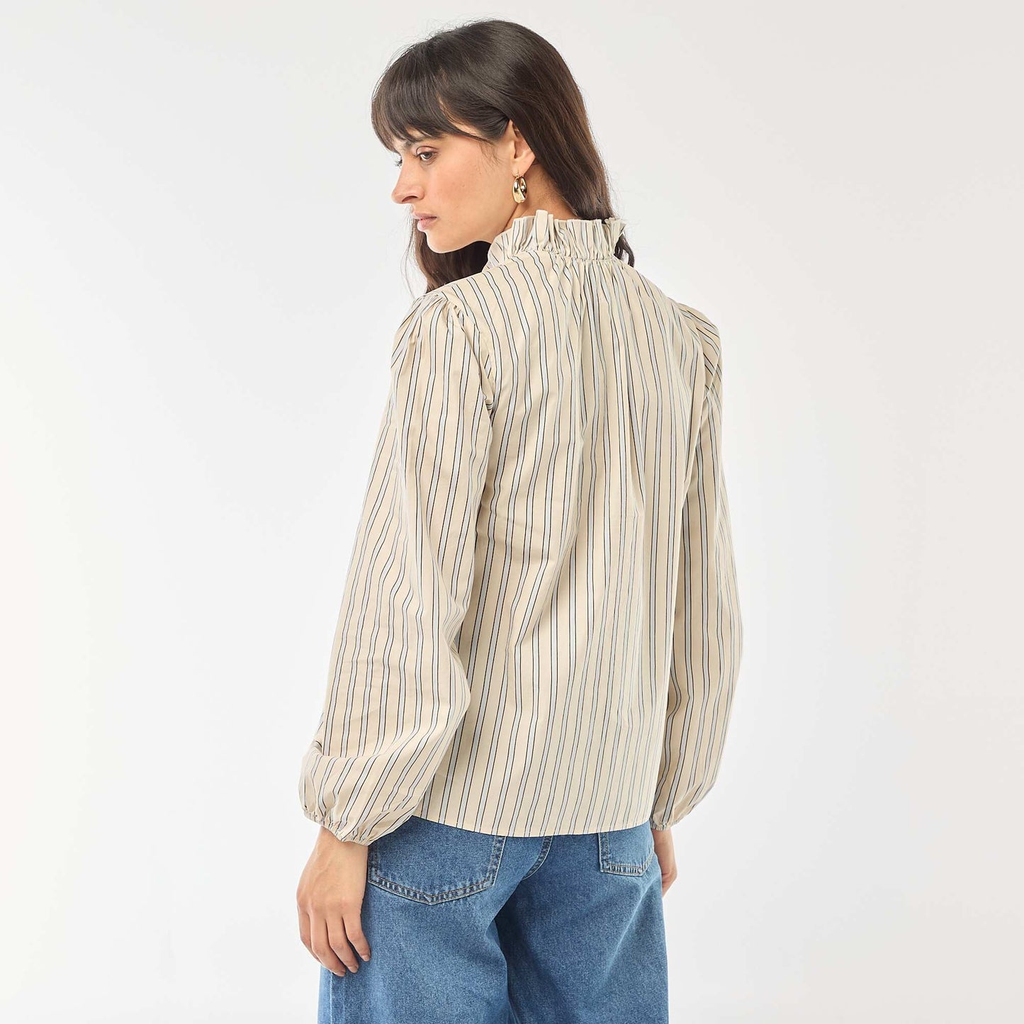 Blouse avec volants au col et à l'ouverture BLANC