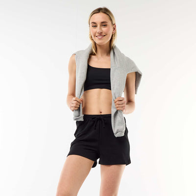 Short court en coton uni avec lien NOIR