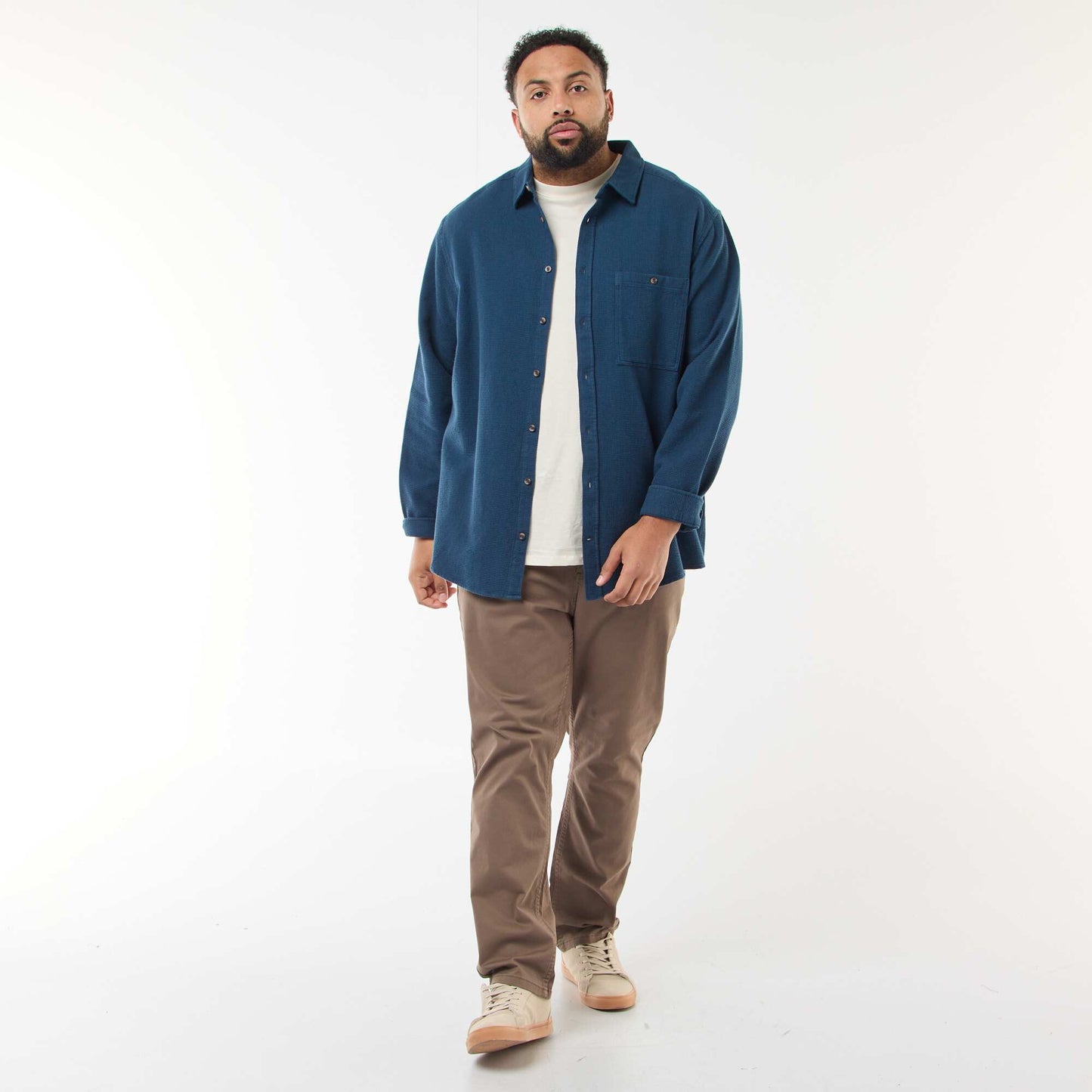 Chemise effet gaufré uni BLEU