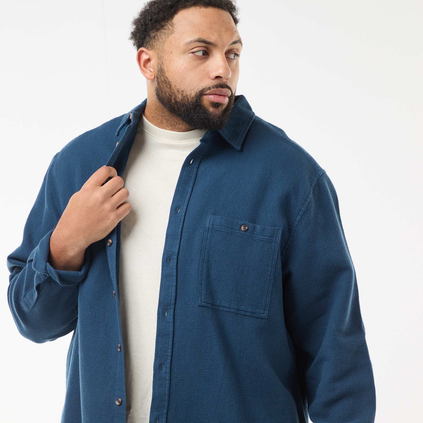 Chemise effet gaufré uni BLEU
