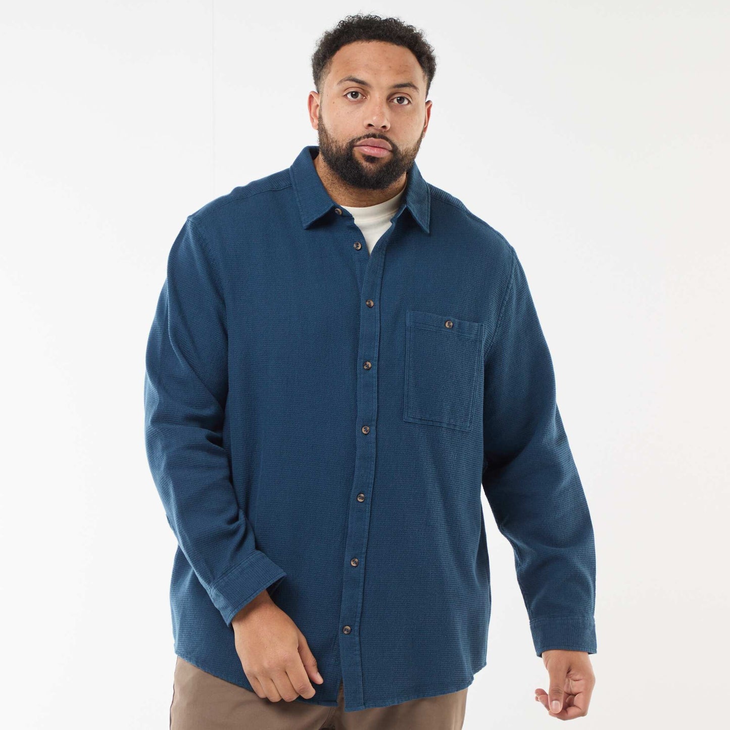 Chemise effet gaufré uni BLEU
