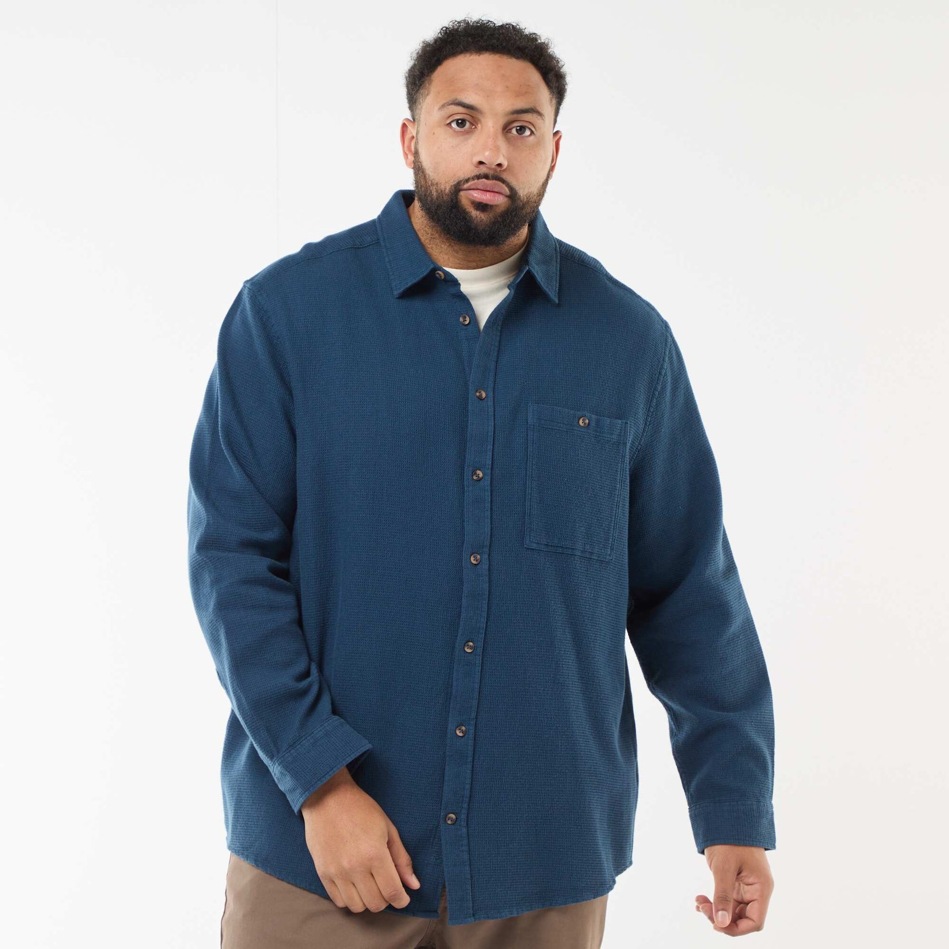 Chemise effet gaufré uni BLEU
