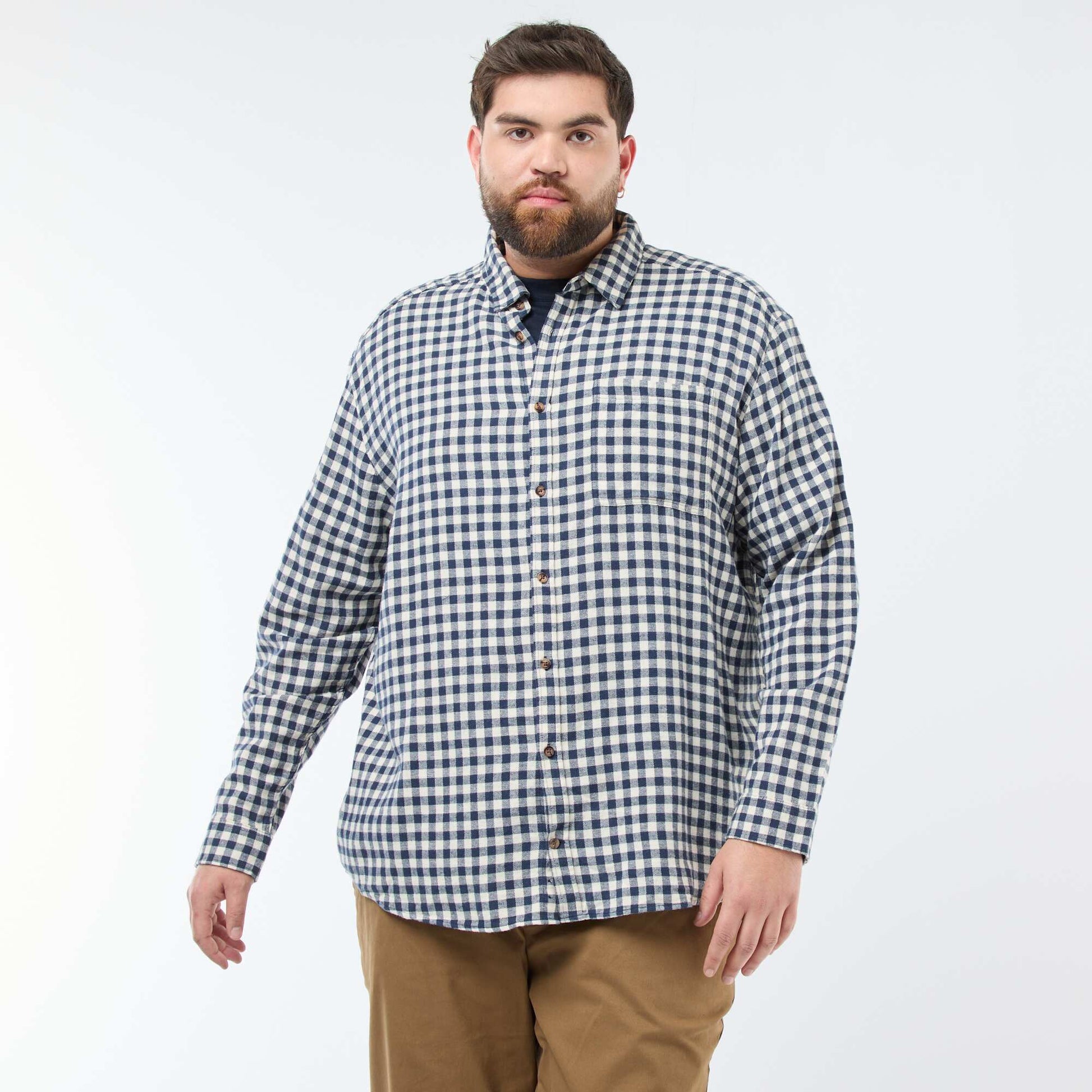 Chemise à carreaux en flanelle de coton BLEU