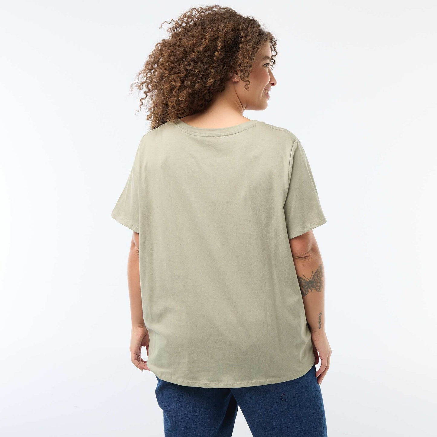 T-shirt basique à manches courtes et col V VERT