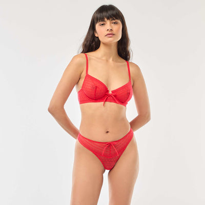Tanga en dentelle coeurs - Saint-Valentin ROUGE